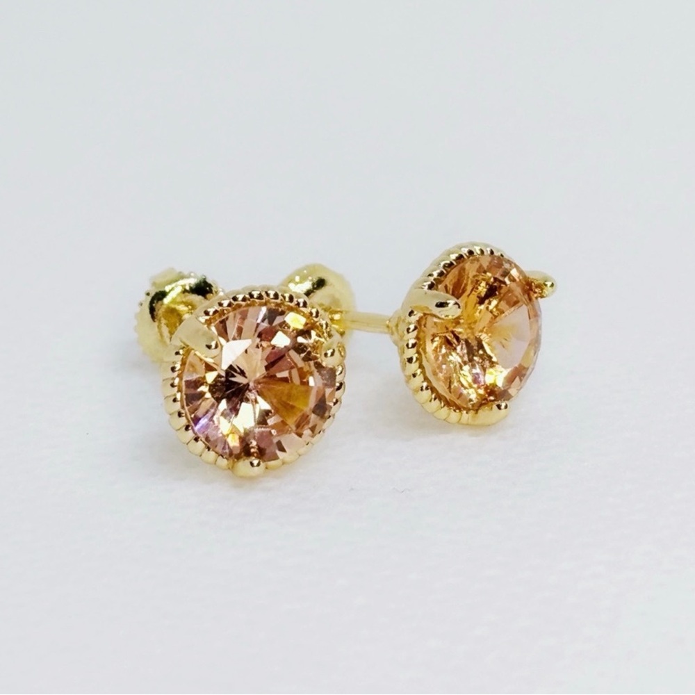 18k Yellow Gold Plated Sterling Silver Screw-Back 1.28ct Each Morganite Studs - Picture 6 of 13